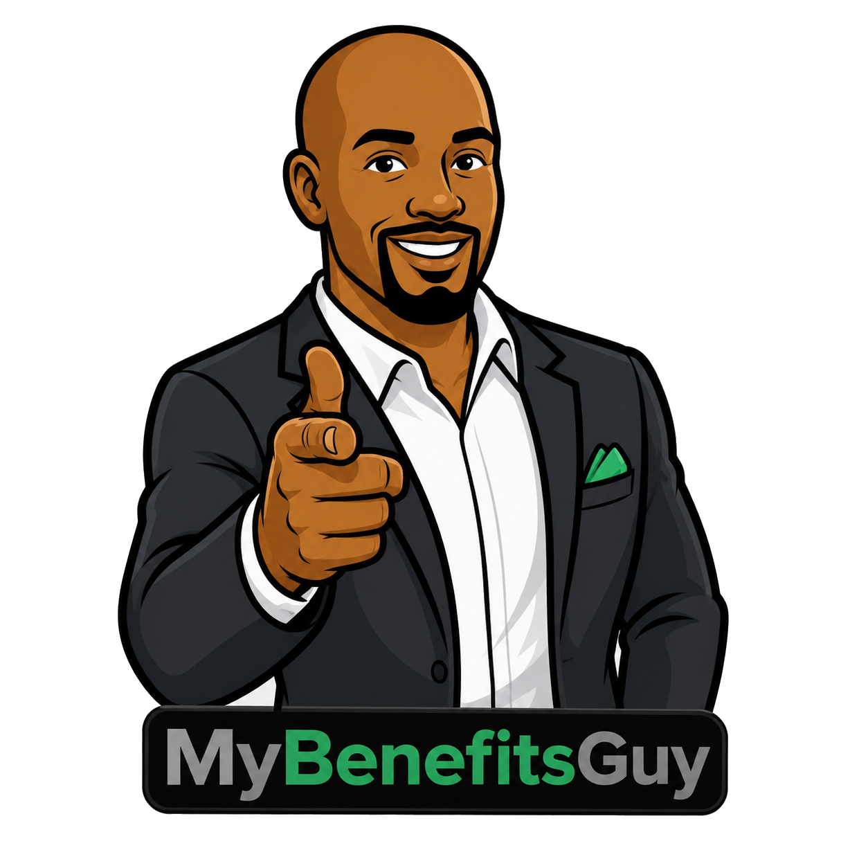 MyBenefitsGuy — The Guy, snap-and-point pose